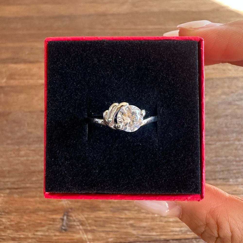 Moissanite Engagement Ring Size 8.25 Silver Tone Diamond Look Promise Ring Gift